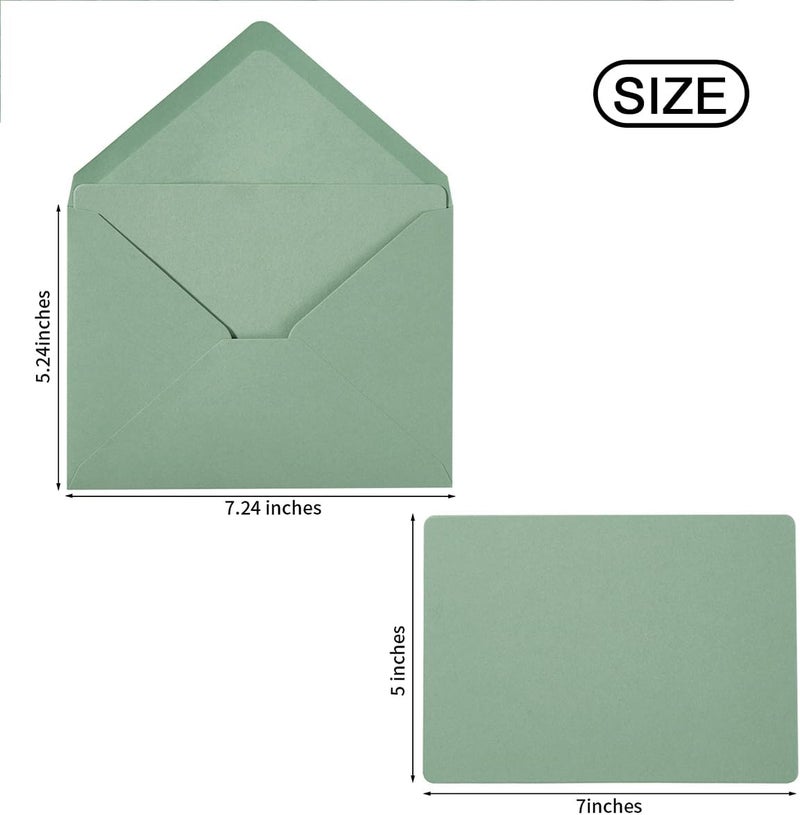 Wishop A7 Colorful Envelopes and Blank Cards 24 Pieces A7 Envelopes and 24 Pieces 5x7 Colorful Flat Cards for Weddings, Invitations, Birthday, Baby Shower (Sage Green) - Image 2